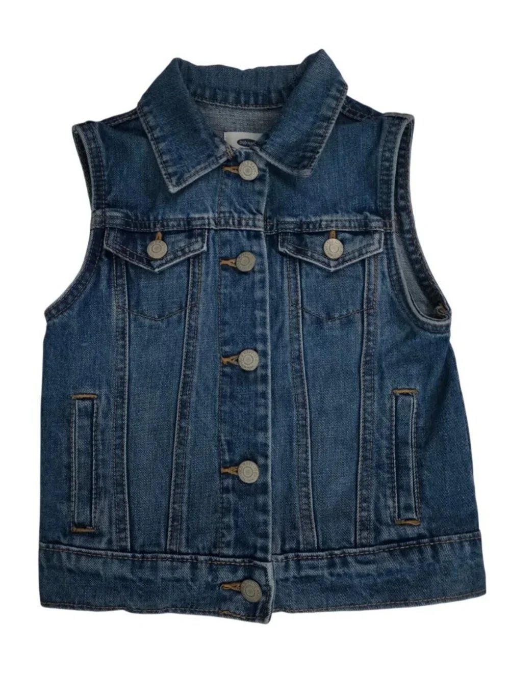 Old Navy Girls Regular Fit Medium Wash Blue Denim Button Front Vest Size S (6-7)
